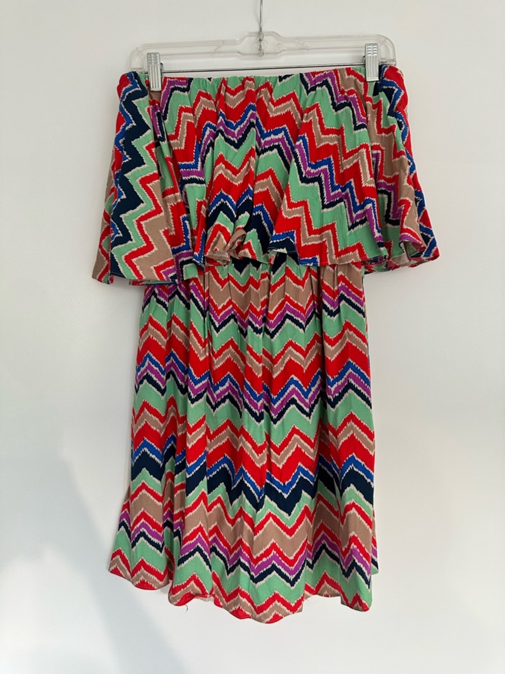 T bags Los Angeles Chevron Strapless Mini Dress in Mint, Navy & Red